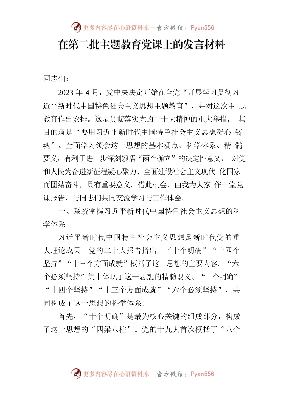 在第二批主题教育党课上的发言材料.docx_第1页