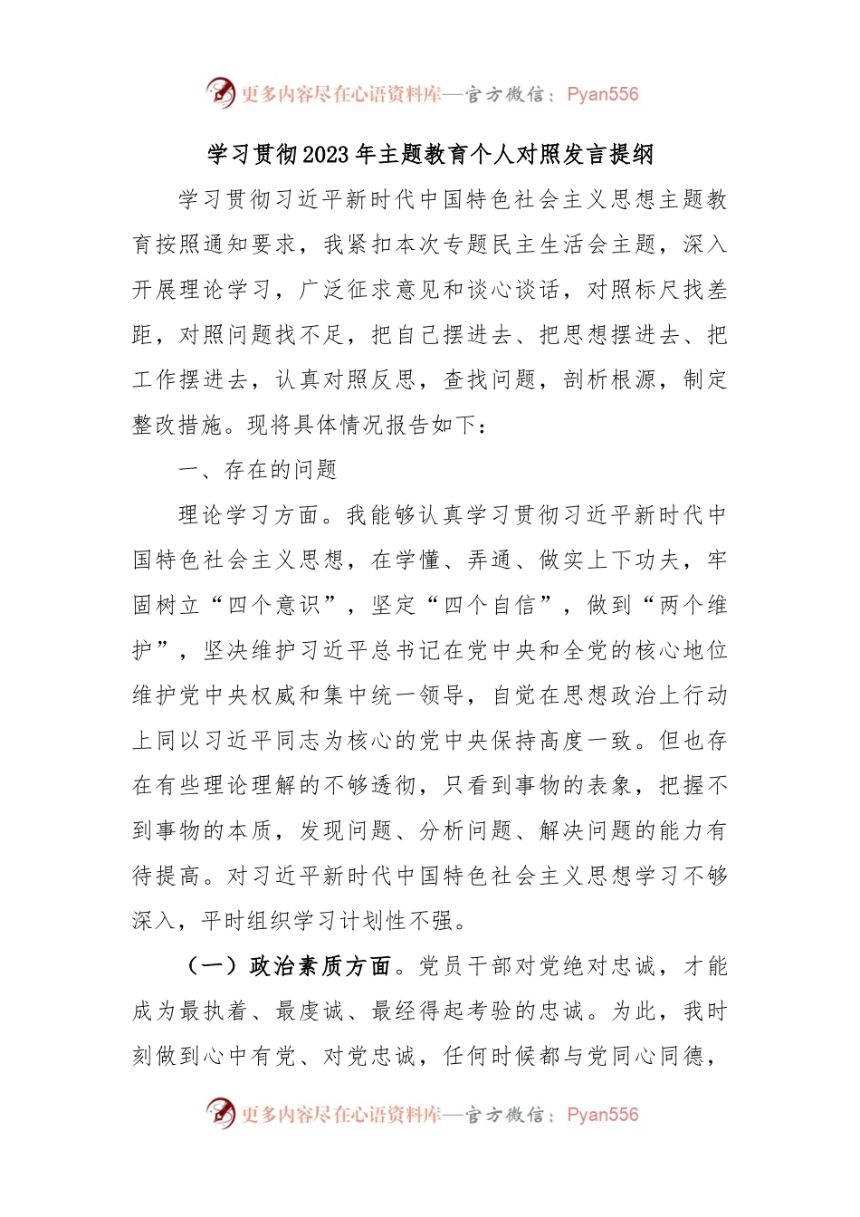 学习贯彻2023年主题教育个人对照发言提纲.docx_第1页