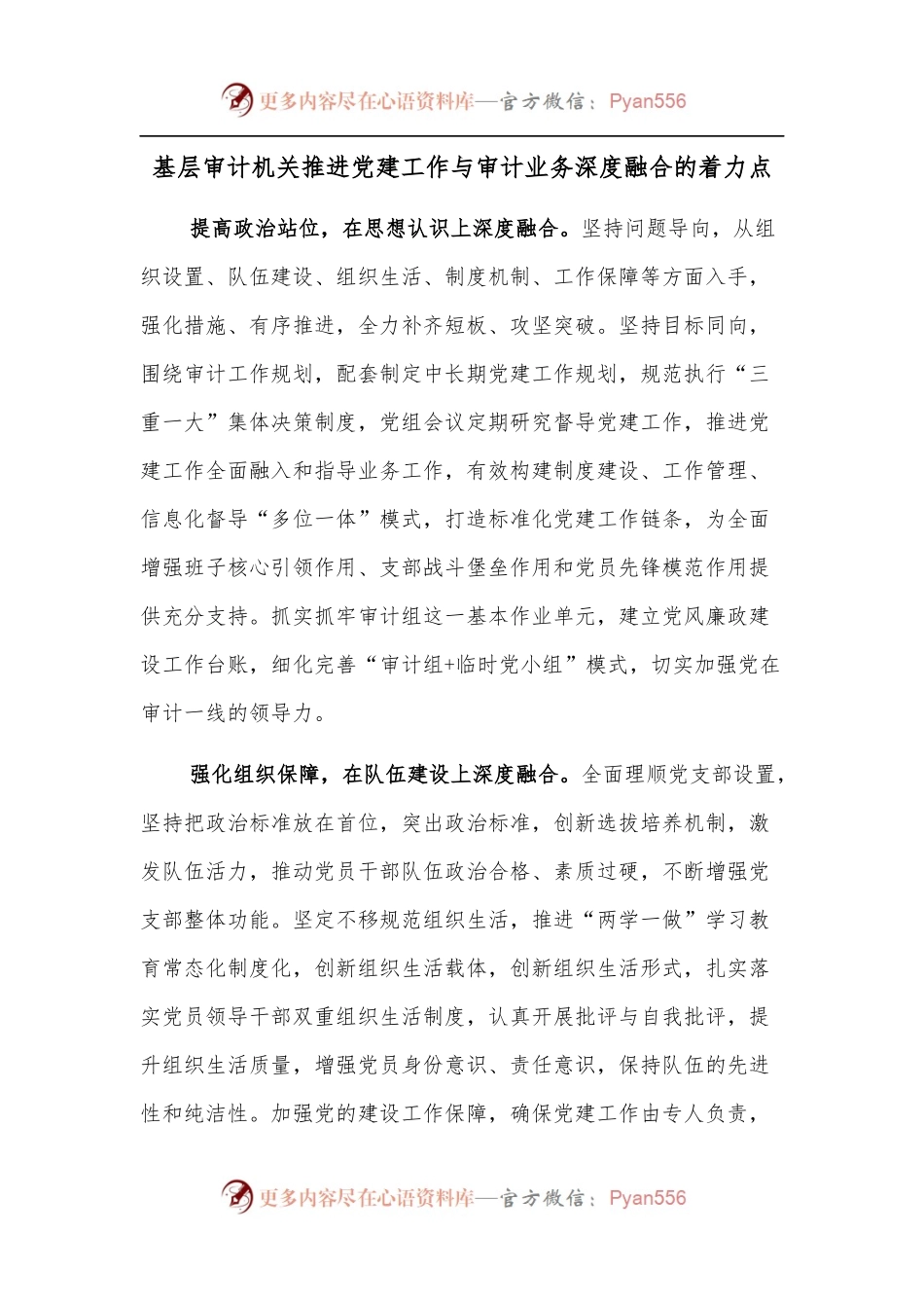 基层审计机关推进党建工作与审计业务深度融合的着力点.docx_第1页