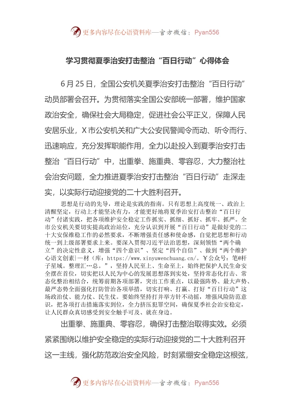 学习贯彻夏季治安打击整治“百日行动”心得体会.docx_第1页