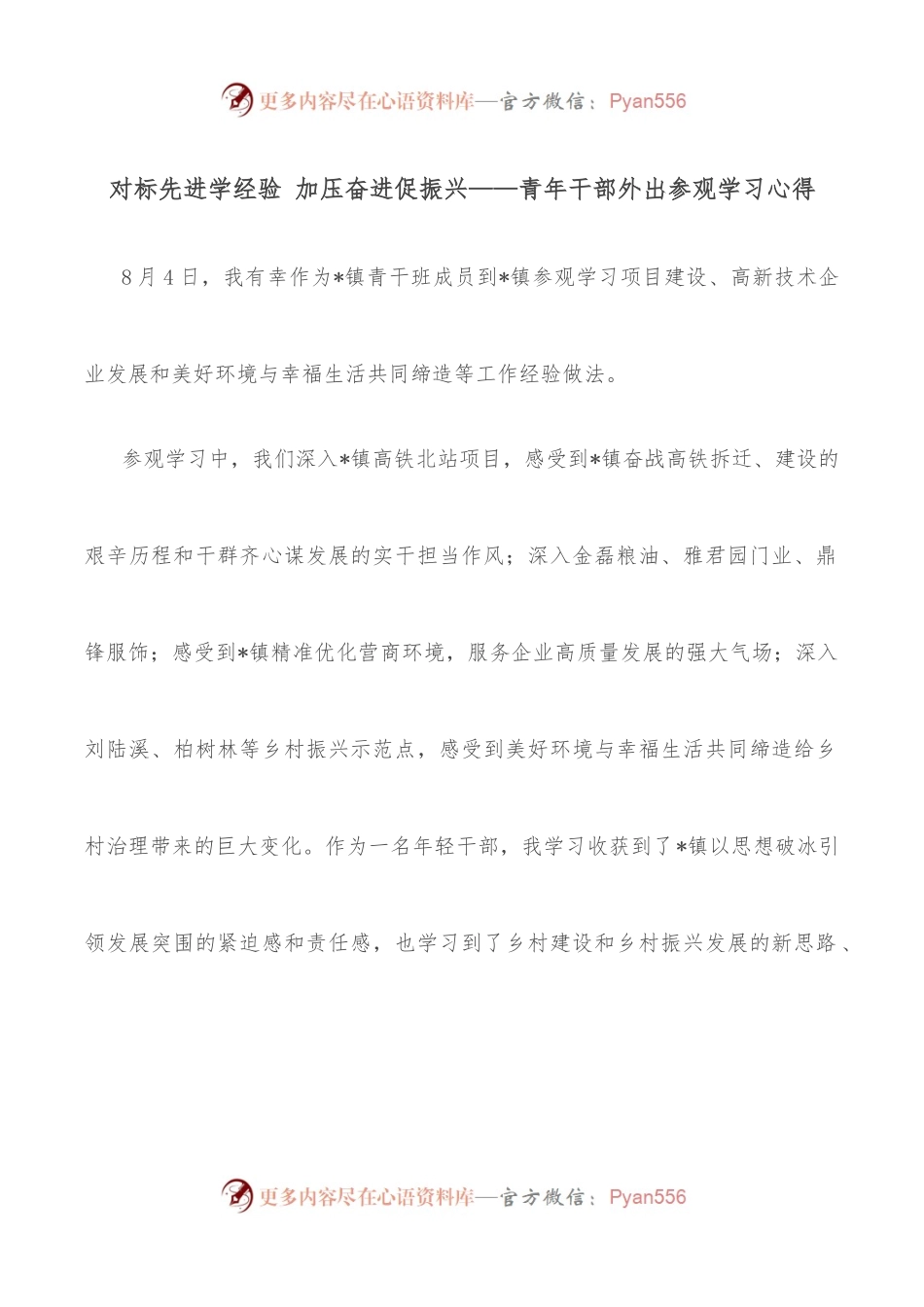 对标先进学经验 加压奋进促振兴——青年干部外出参观学习心得.docx_第1页