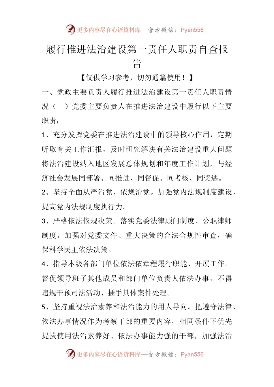 履行推进法治建设第一责任人职责 自查报告.docx_第1页