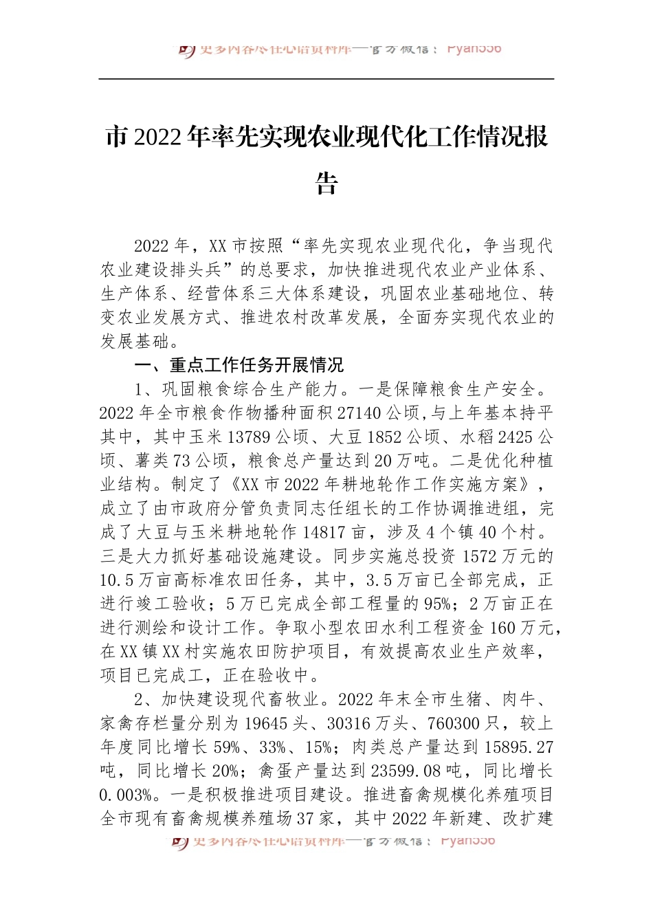 市2022年率先实现农业现代化工作情况报告.docx_第1页