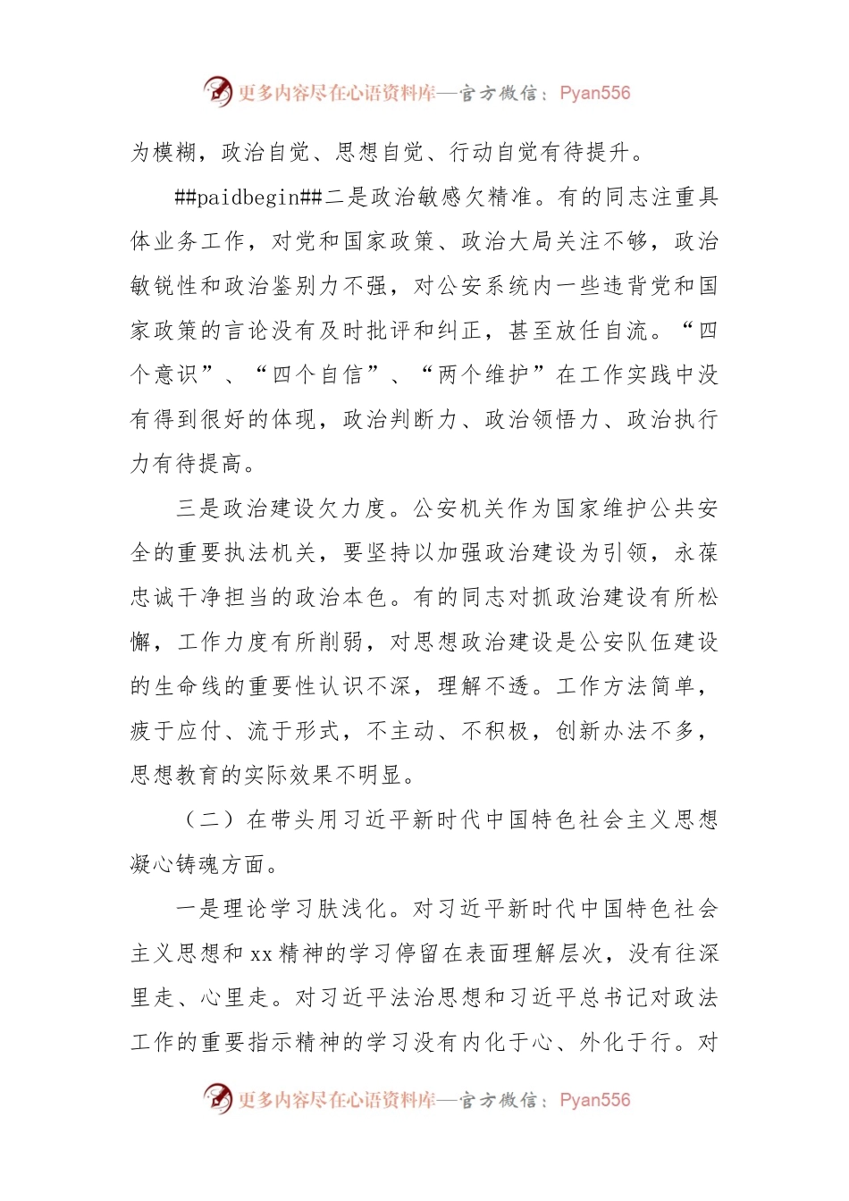 市公安局班子2022年度民主生活会“六个带头”对照检查材料.docx_第2页