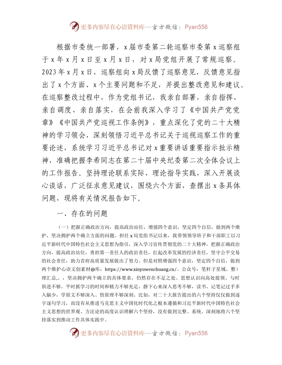 巡察整改专题民主生活会个人对照检查4000字.docx_第1页