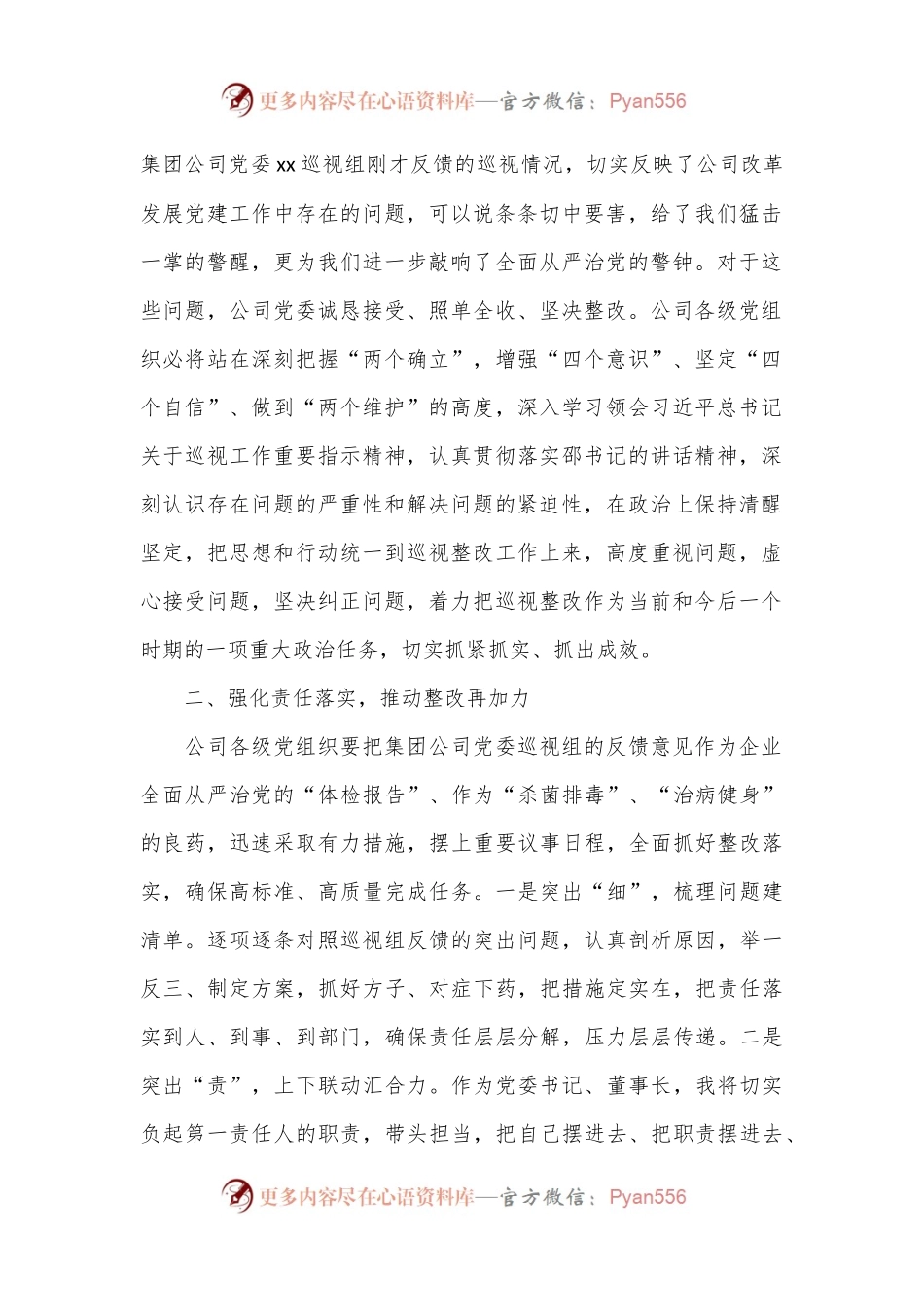 在集团公司党委巡视公司党委反馈会上的表态发言.docx_第2页
