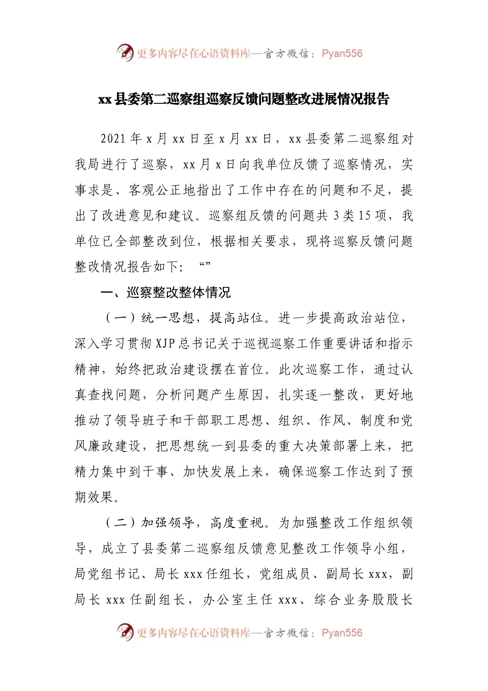 巡察反馈问题整改进展情况报告.docx_第1页