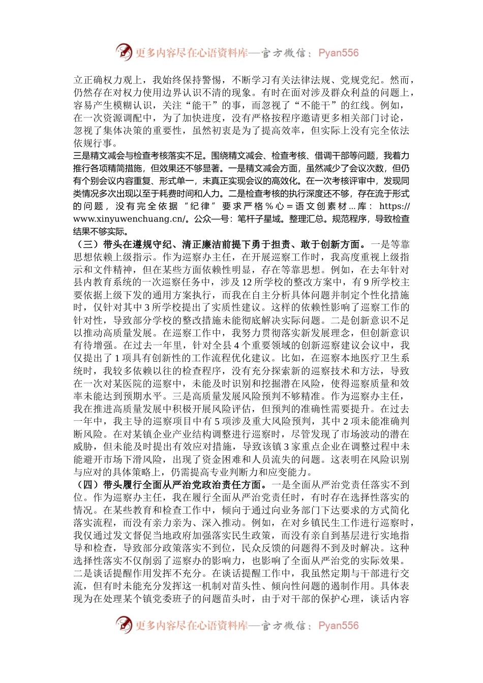 巡察办主任2024年度民主生活会对照检查材料.docx_第2页