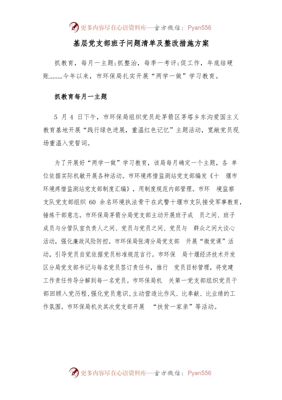 基层党支部班子问题清单及整改措施方案.docx_第1页