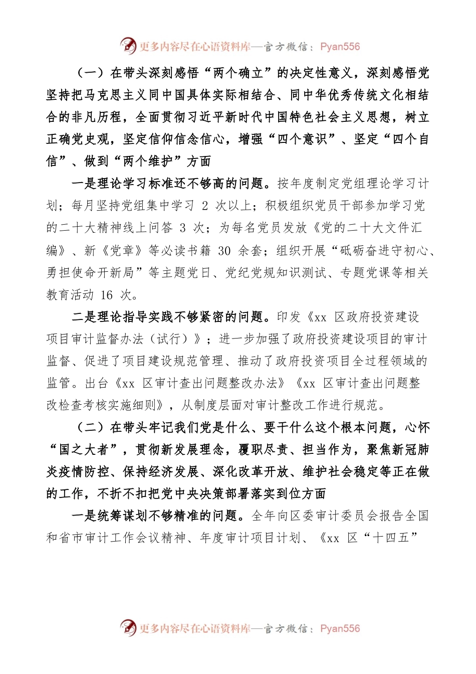 审计局党组领导班子2023年六个带头民主生活会对照检查材料范文.docx_第2页