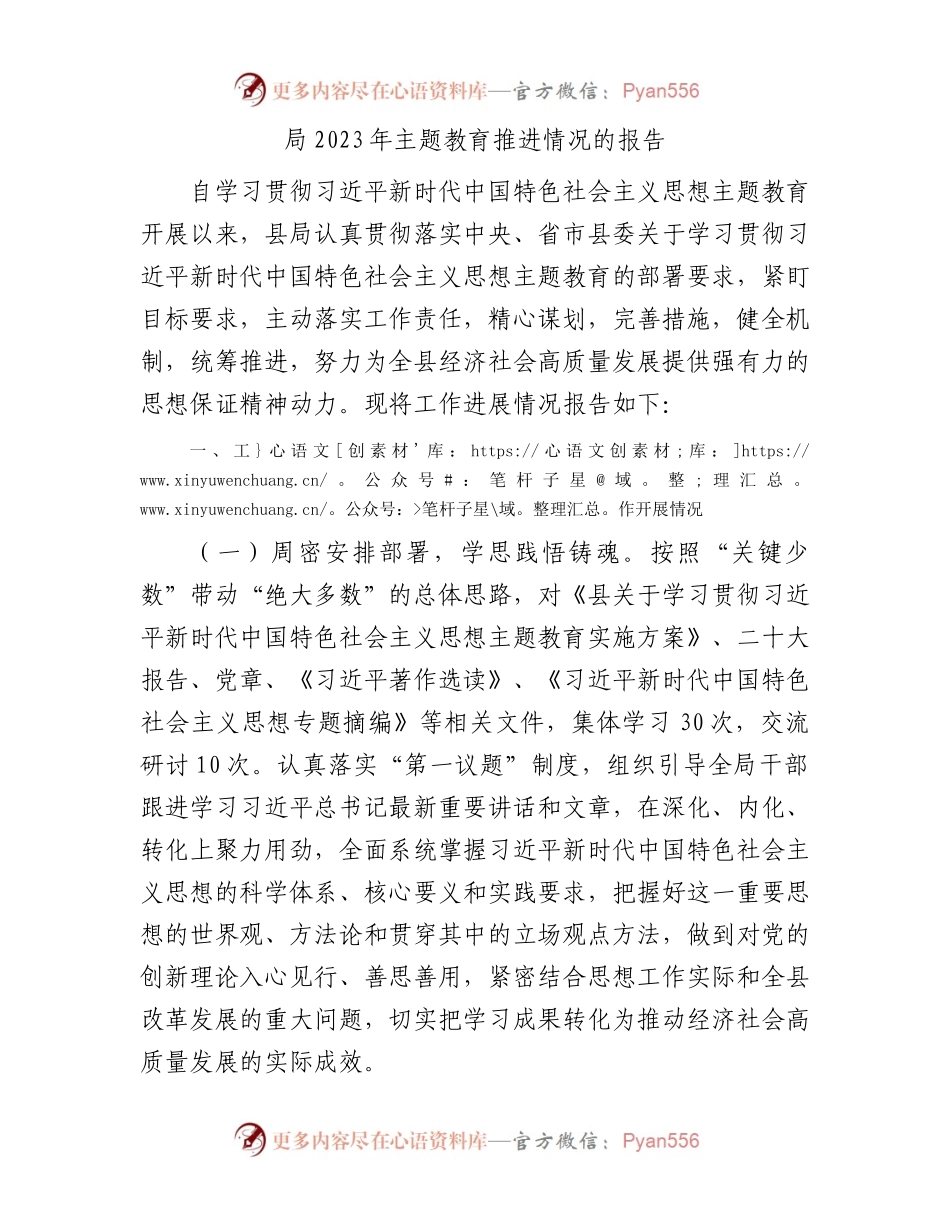 局2023年主题教育推进情况的报告.docx_第1页