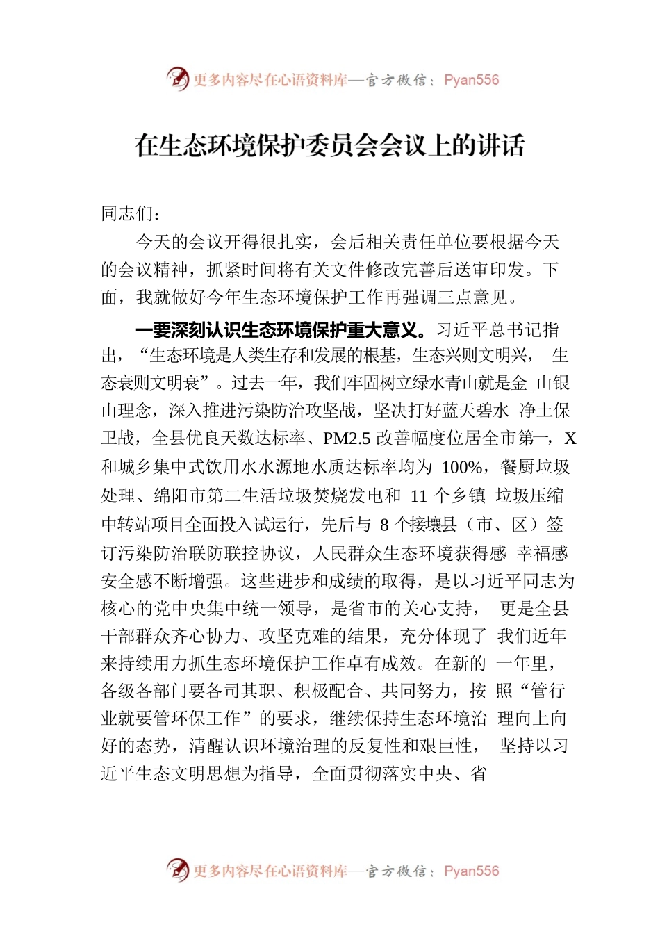 在生态环境保护委员会会议上的讲话.docx_第1页