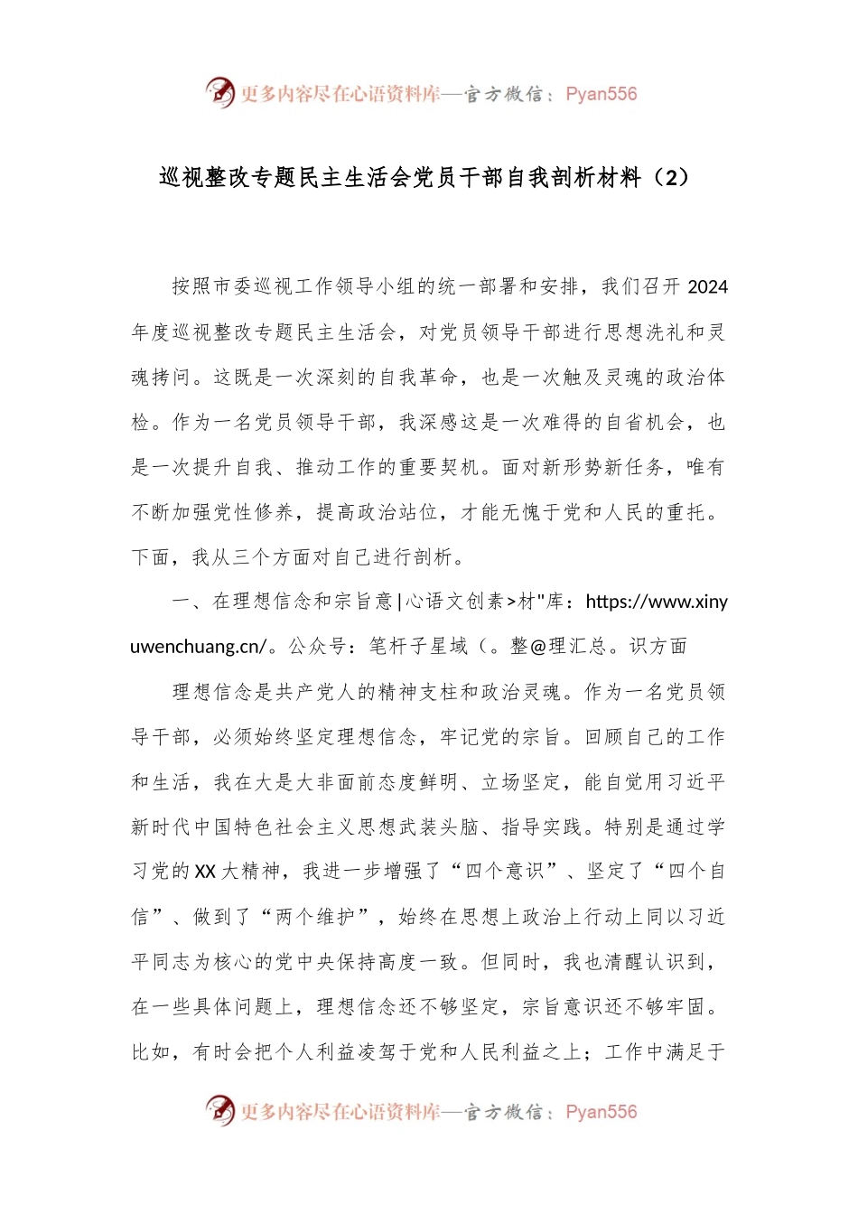 巡视整改专题民主生活会党员干部自我剖析材料（2）.docx_第1页
