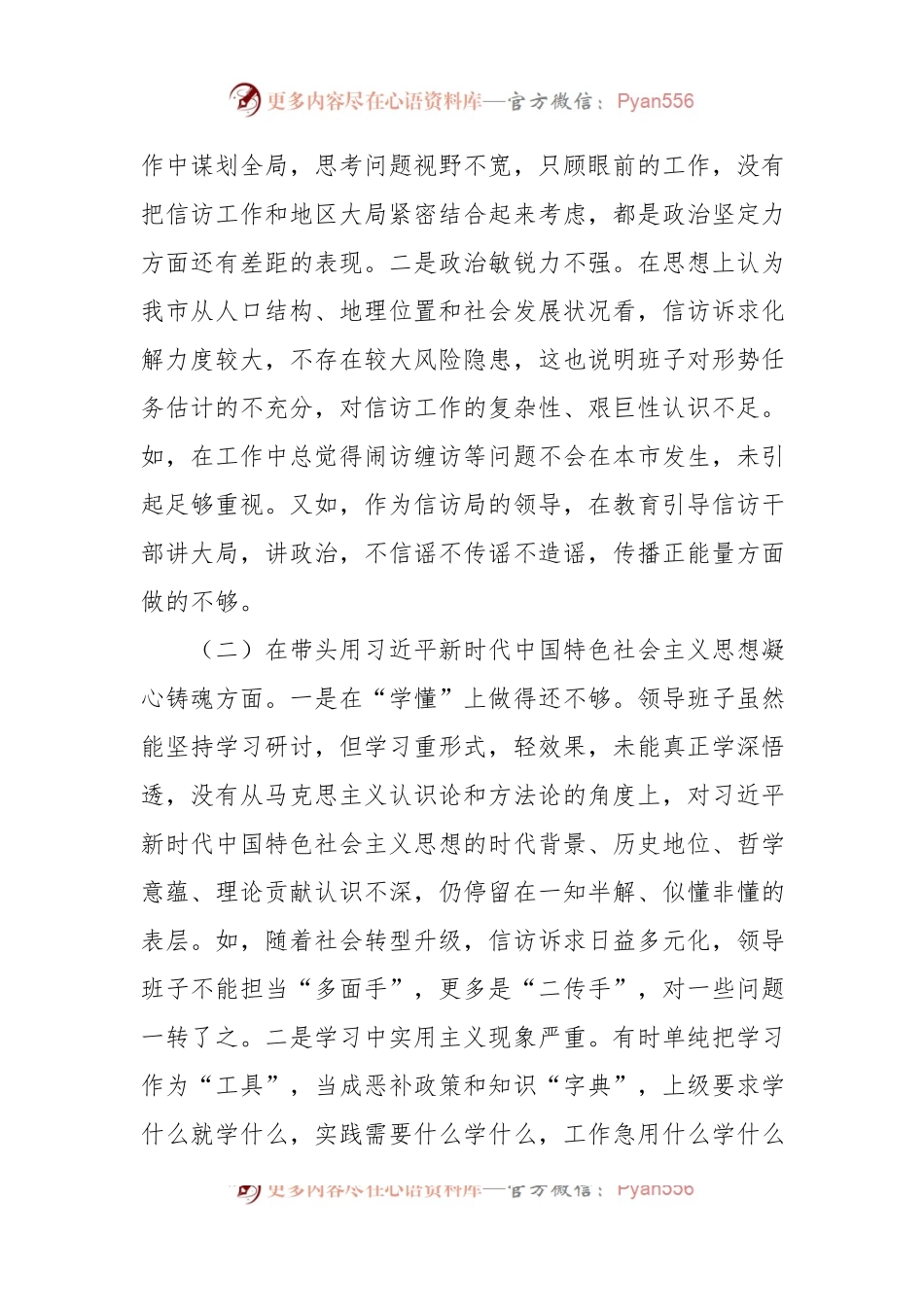 市信访局领导班子2022年度民主生活会“六个带头”对照检查材料.docx_第2页