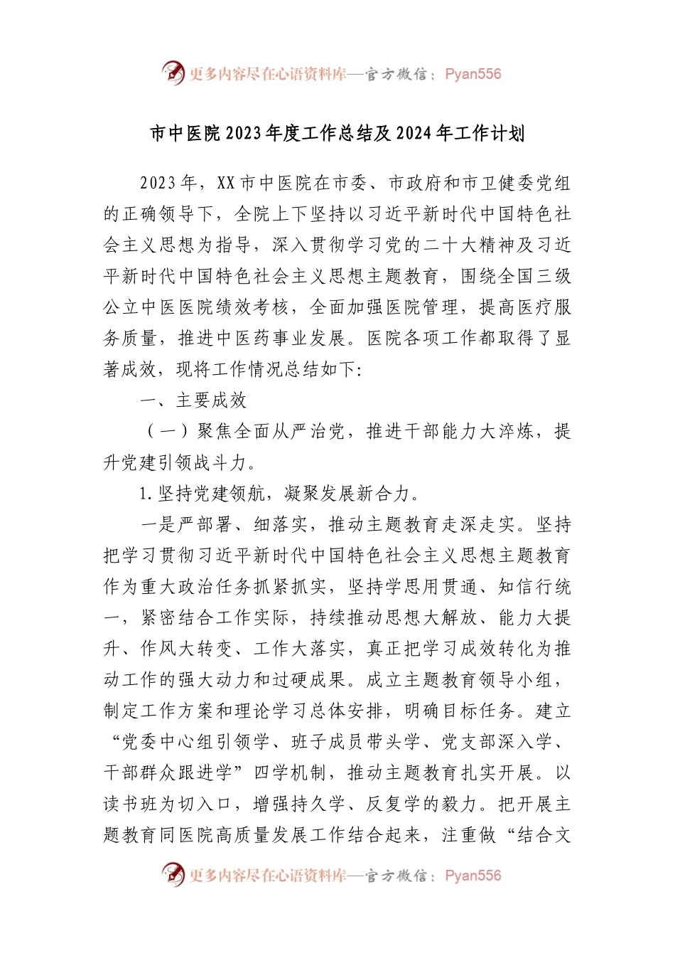 市中医院2023年度工作总结及2024年工作计划.docx_第1页