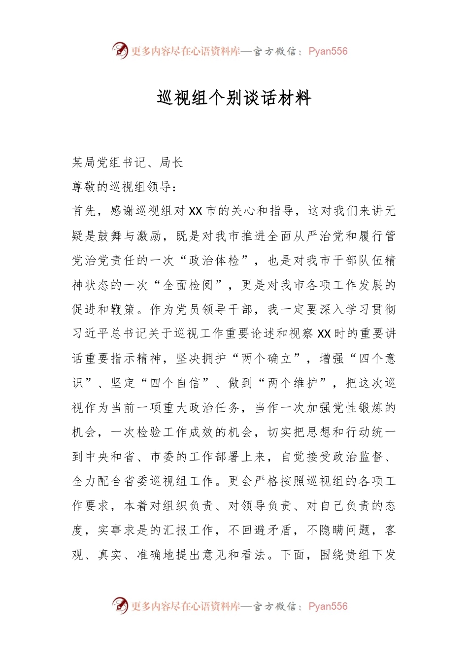 巡视组个别谈话材料.docx_第1页