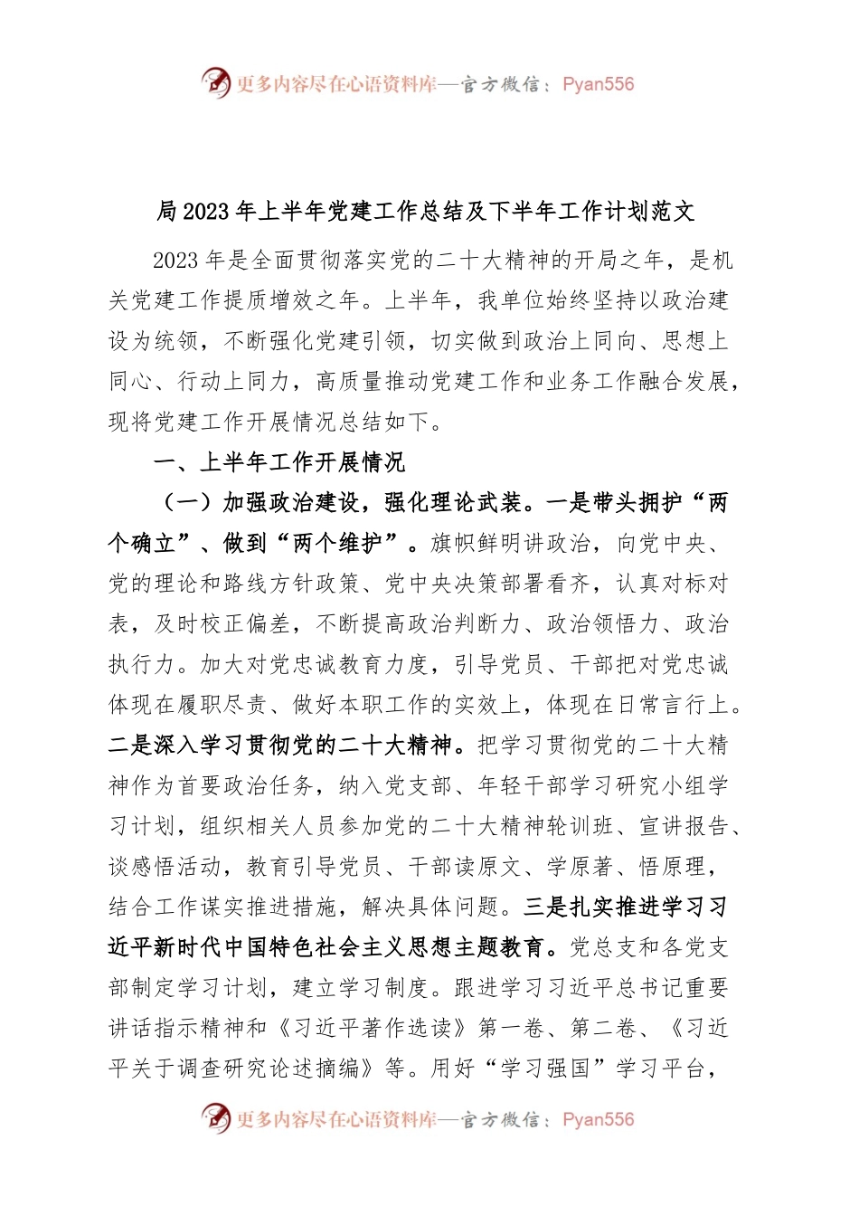 局2023年上半年党建工作总结及下半年计划（汇报报告）.docx_第1页