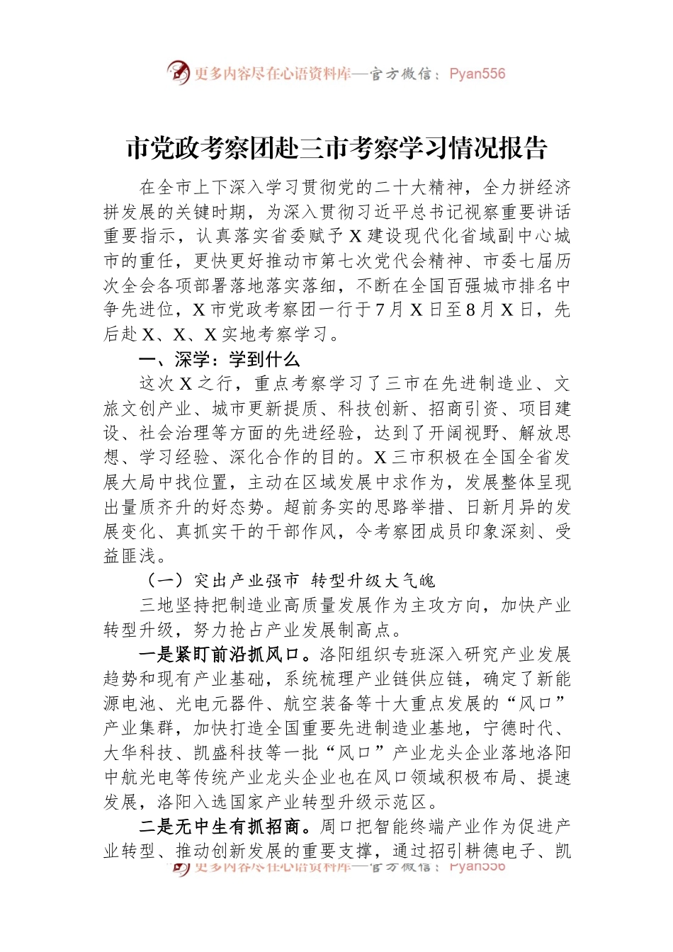 市党政考察团赴三市考察学习情况报告.docx_第1页