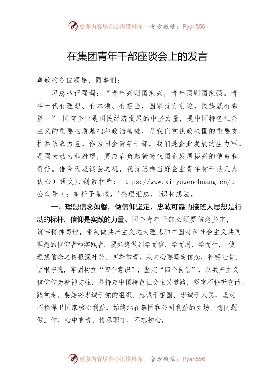 在集团青年干部座谈会上的发言.docx_第1页