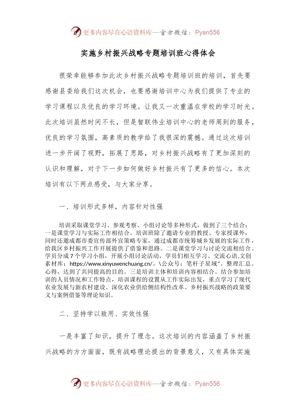 实施乡村振兴战略专题培训班心得体会.docx_第1页