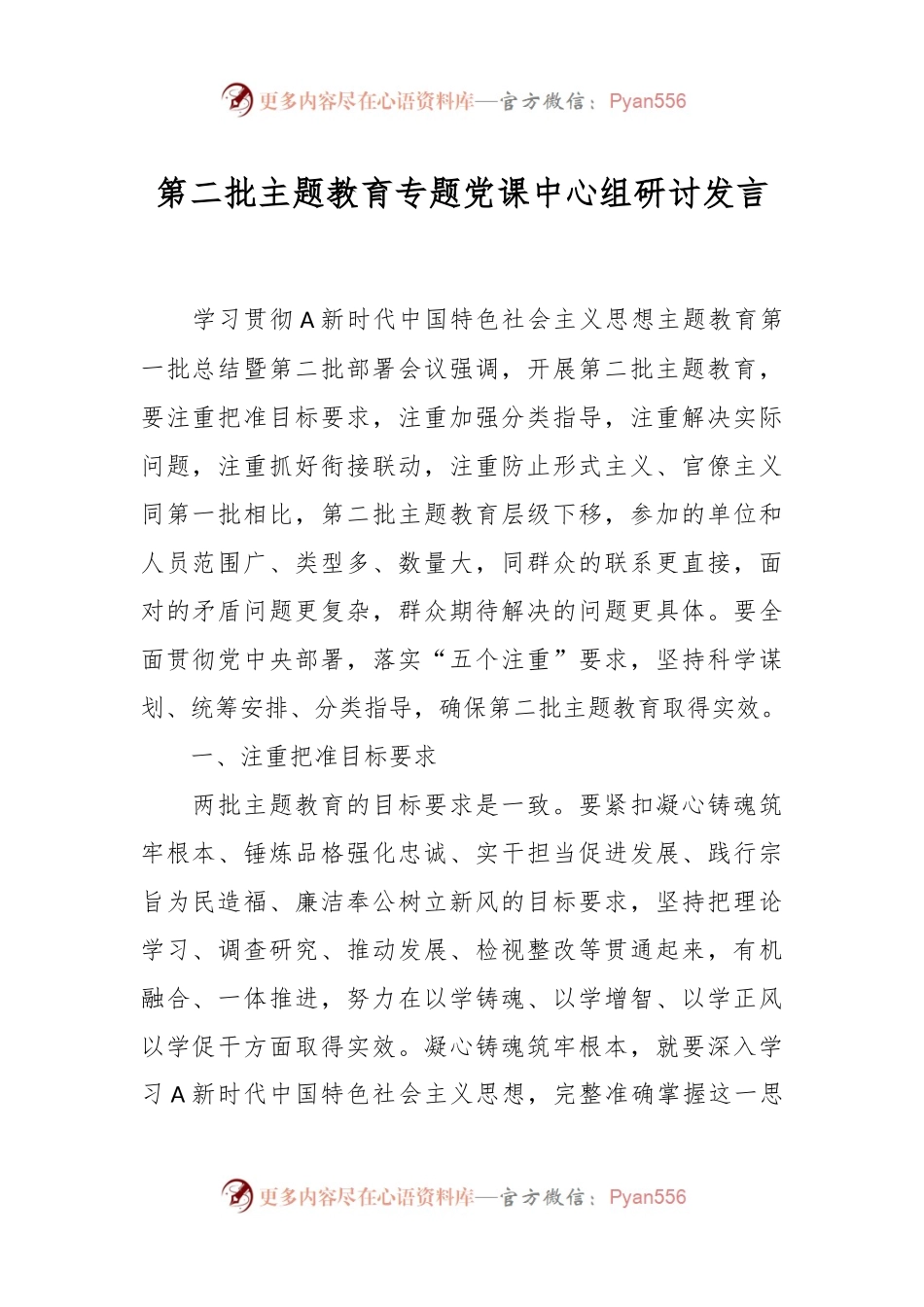 在第二批主题教育专题党课中心组 研讨发言.docx_第1页