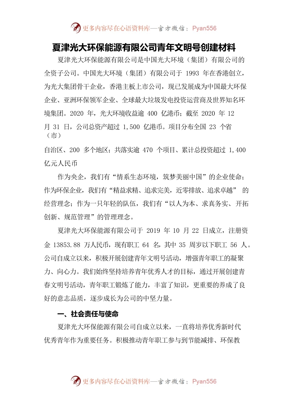 夏津光大环保能源有限公司青年文明号创建材料.docx_第1页