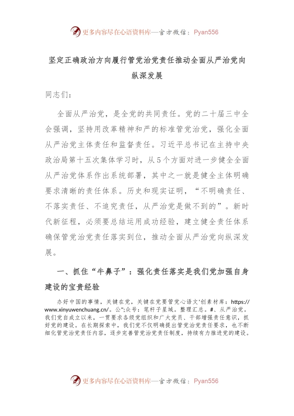 坚定正确政治方向 履行管党治党责任 推动全面从严治党向纵深发展.docx_第1页