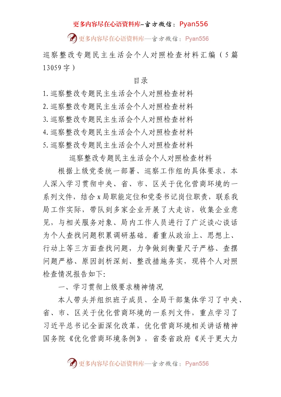 巡察整改专题民主生活会个人对照检查材料汇编（5篇13059字）.docx_第1页