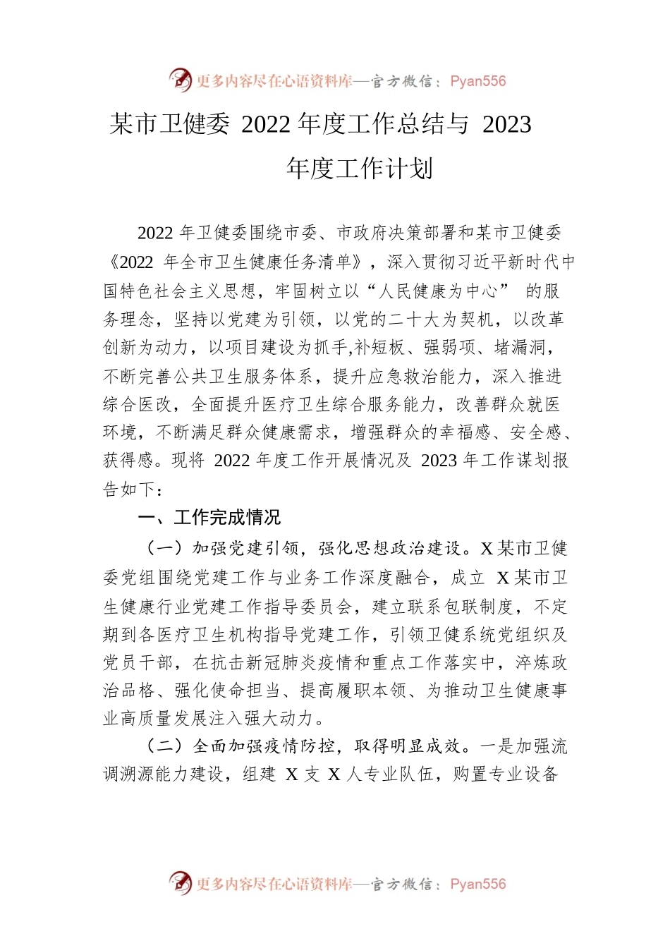 市卫健委2022年度工作总结与 2023年度工作计划.docx_第1页