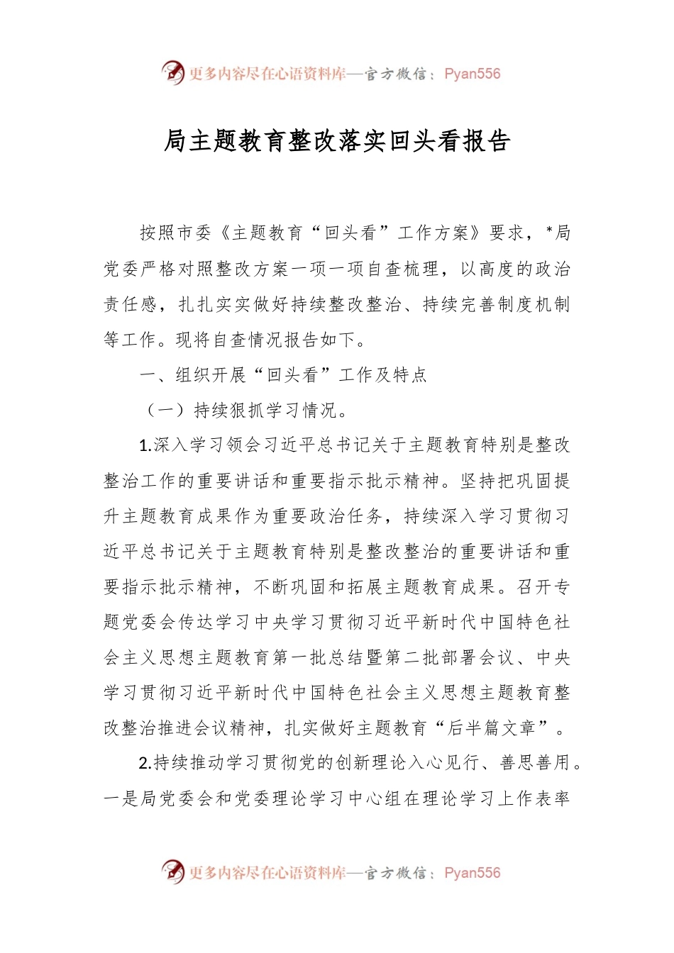 局主题教育整改落实回头看报告.docx_第1页