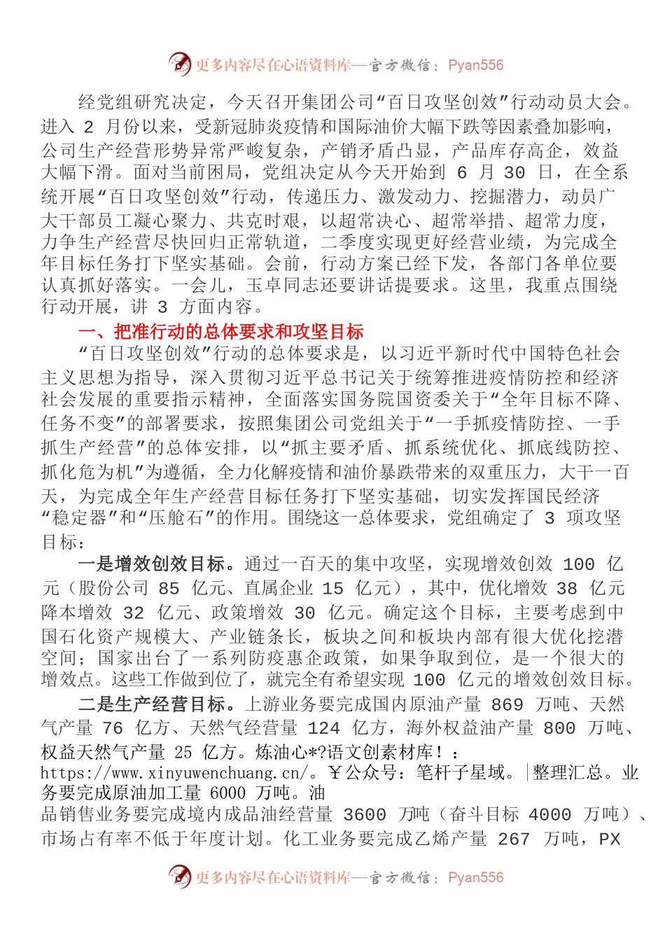 在集团公司“百日攻坚创效”行动动员大会上的讲话.docx_第1页