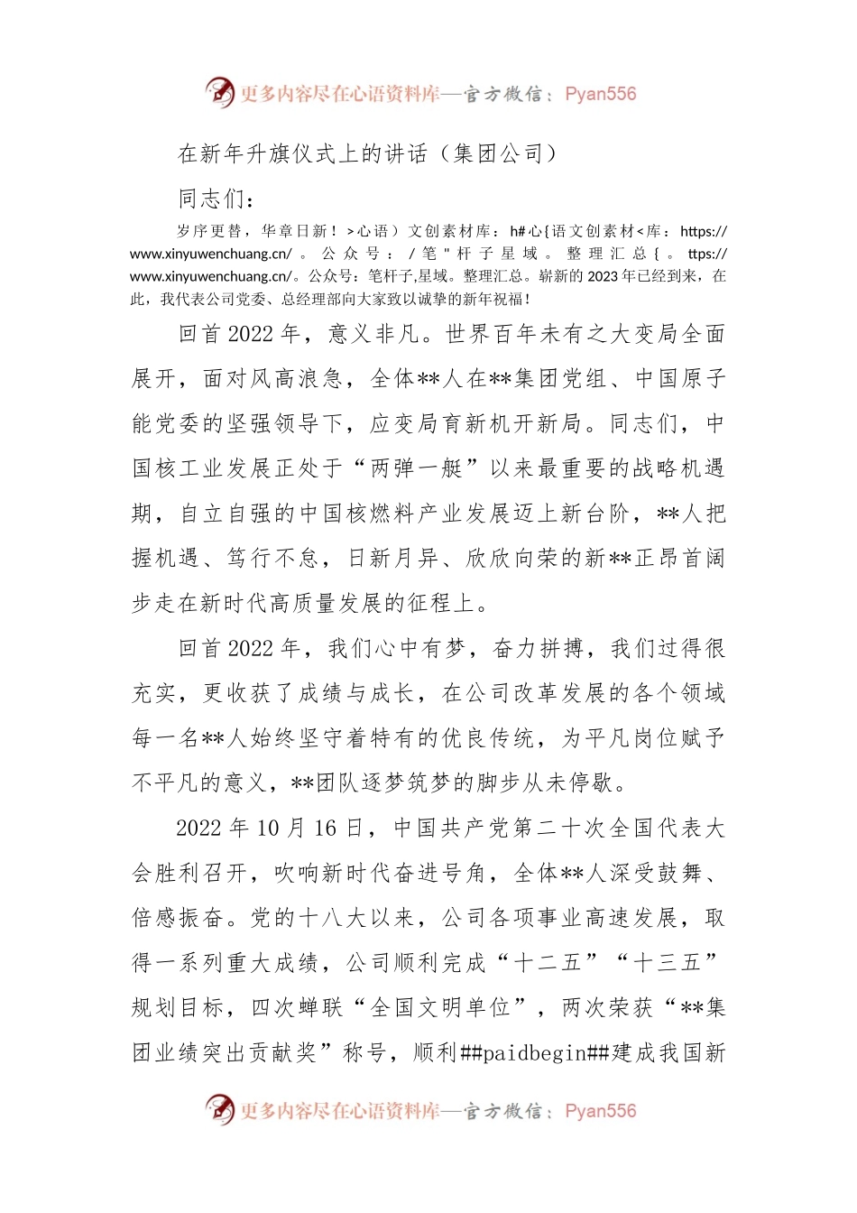 在新年升旗仪式上的讲话（集团公司）.docx_第1页