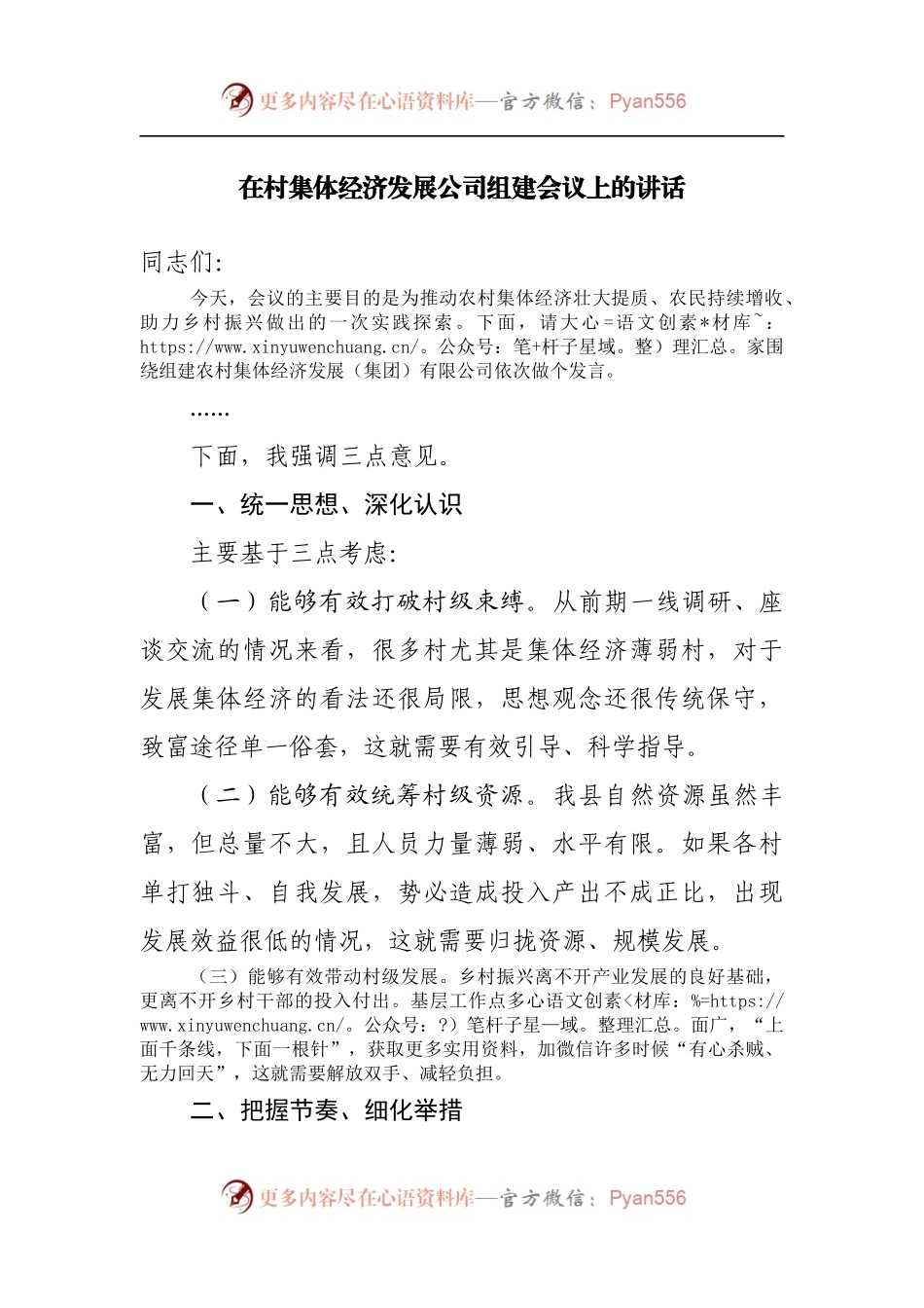 在村集体经济发展公司组建会议上的讲话.docx_第1页