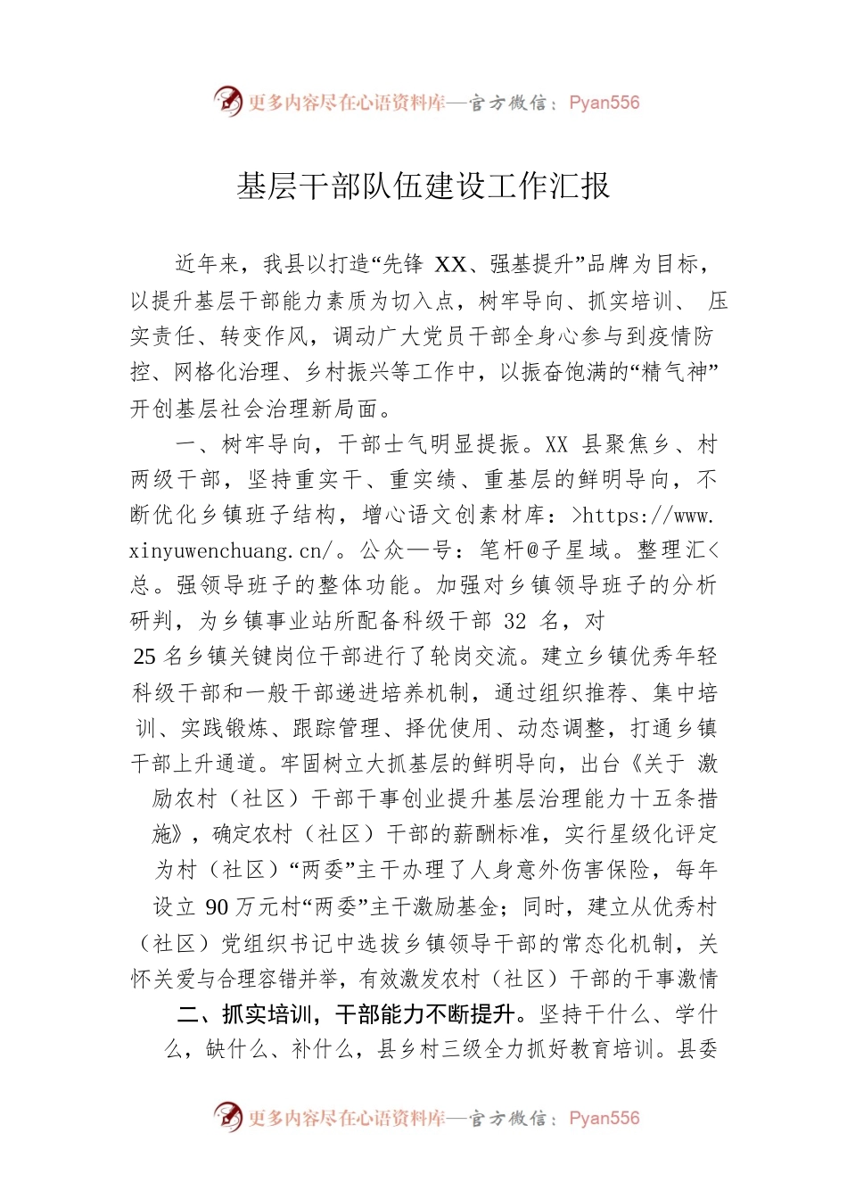 基层干部队伍建设工作汇报.docx_第1页