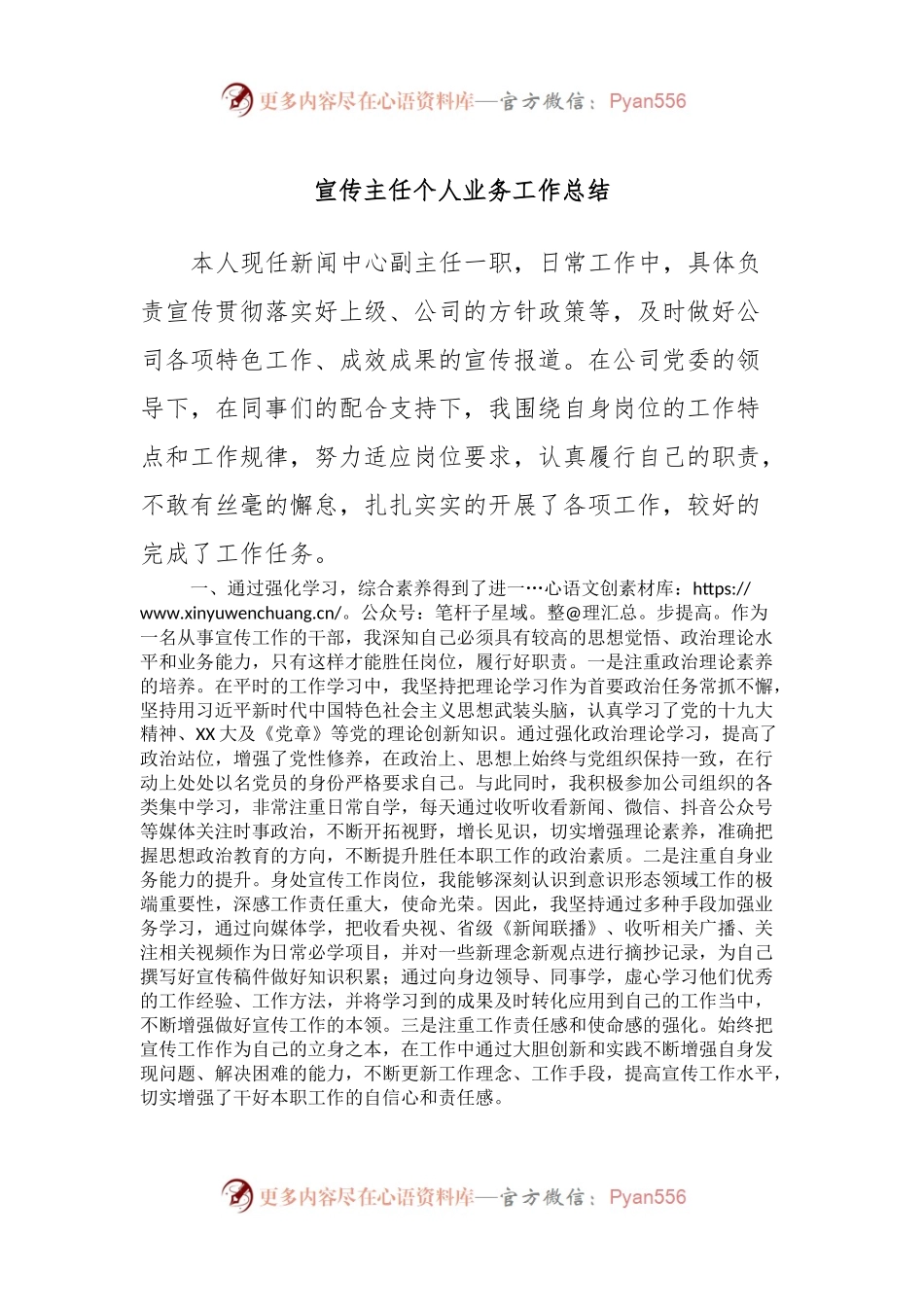 宣传主任个人业务工作总结.docx_第1页