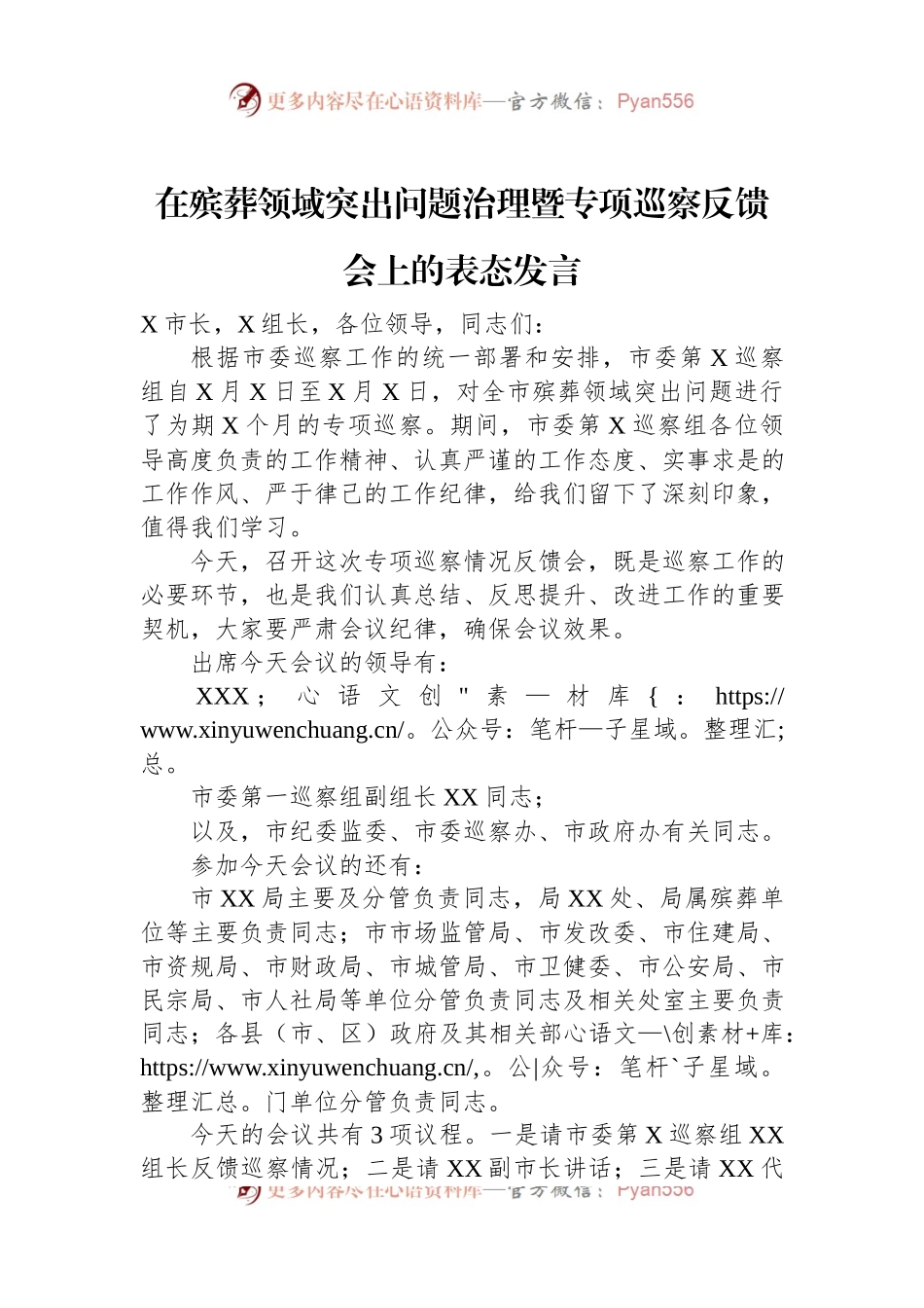 在殡葬领域突出问题治理暨专项巡察反馈会上的表态发言.docx_第1页