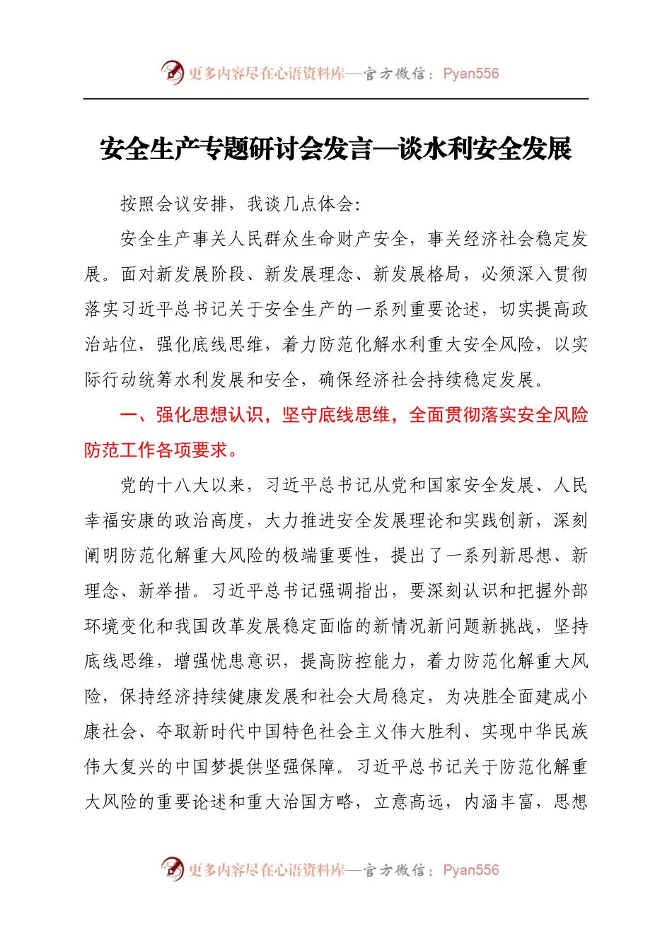 安全生产专题研讨会发言—谈水利安全发展.docx_第1页