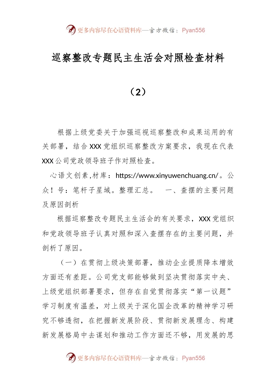 巡察整改专题民主生活会对照检查材料（2）.docx_第1页