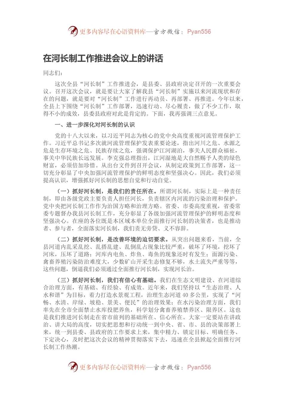 在河长制工作推进会议上的讲话.docx_第1页