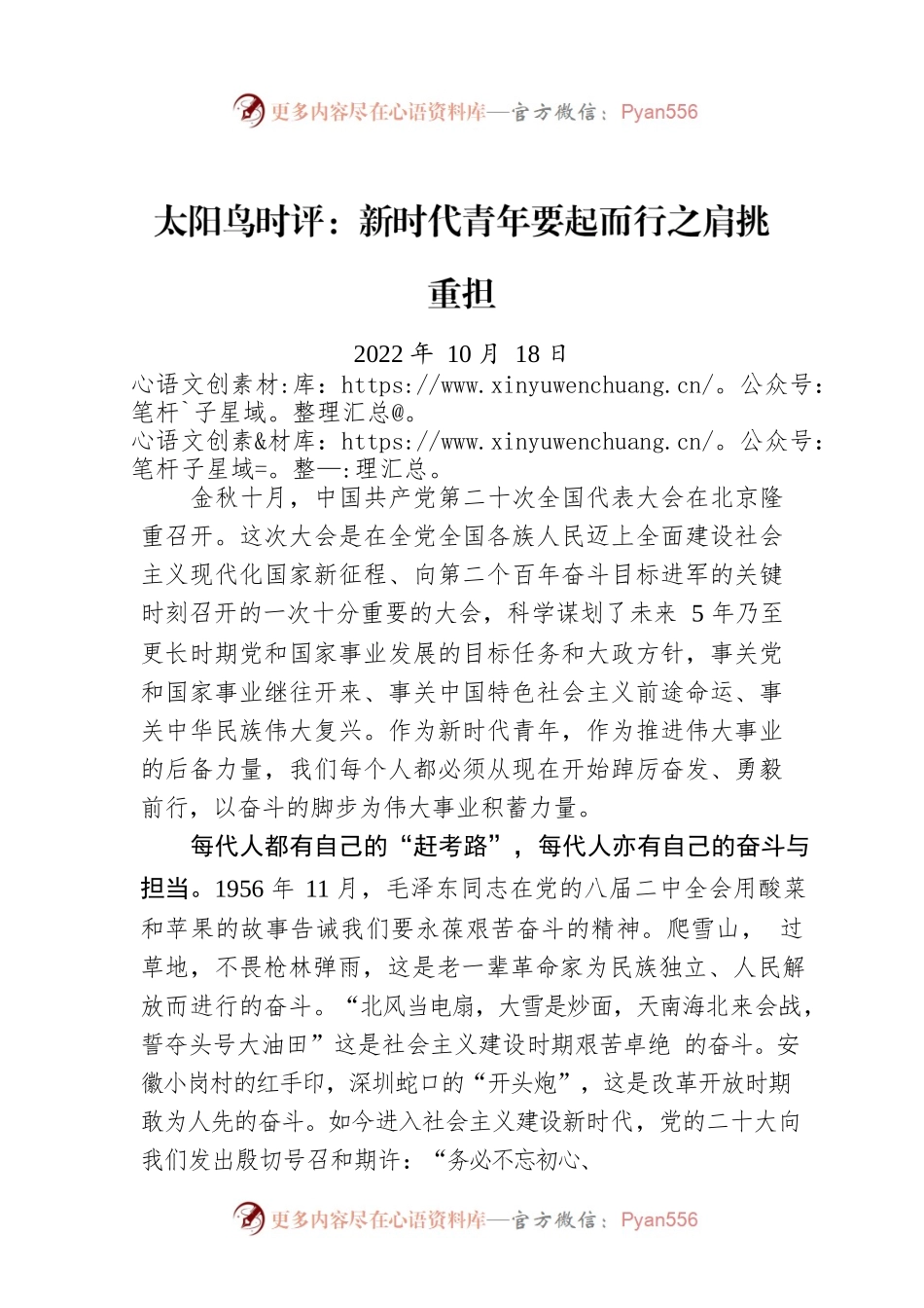 太阳鸟时评：新时代青年要起而行之肩挑重担.docx_第1页