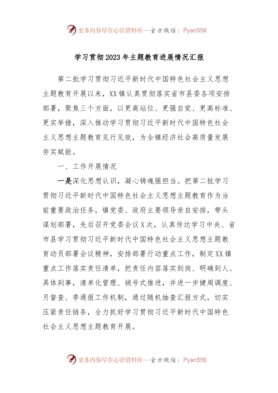 学习贯彻2023年主题教育进展情况汇报.docx_第1页