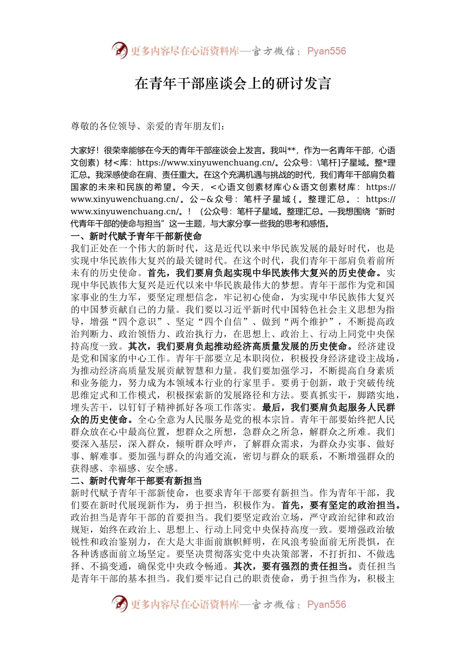 在青年干部座谈会上的研讨发言.docx_第1页