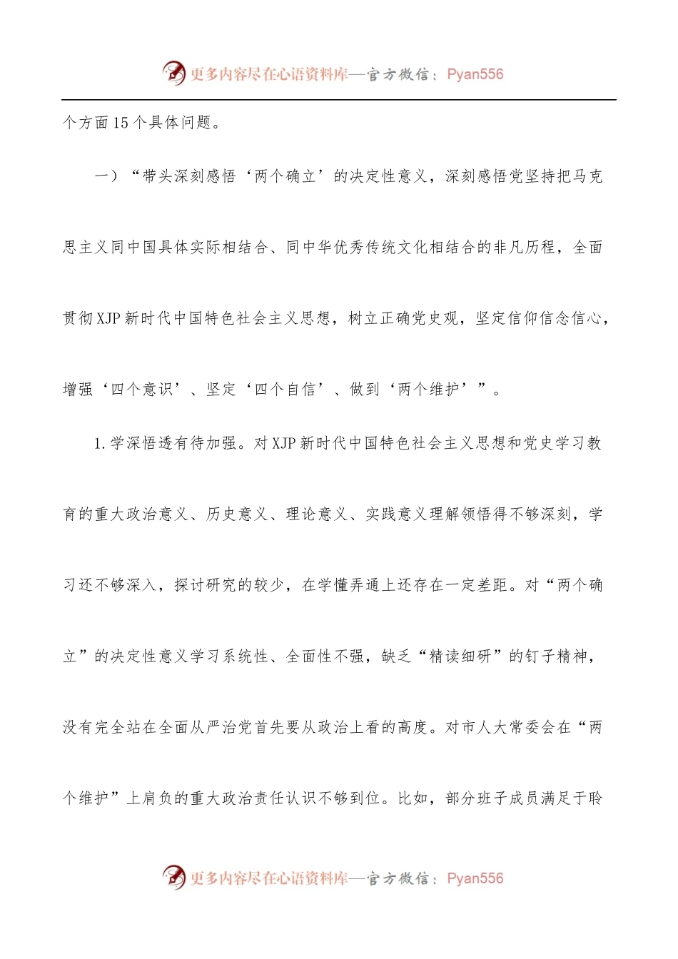 市人大常委会党组班子2021年学习教育五个带头民主生活会对照检查材料.docx_第2页