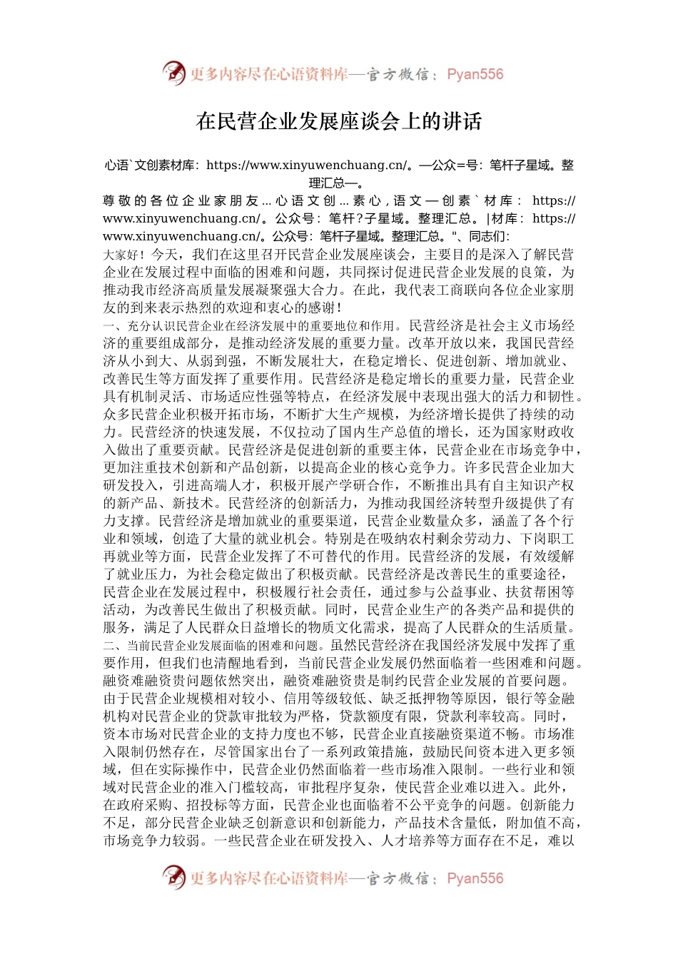 在民营企业发展座谈会上的讲话.docx_第1页