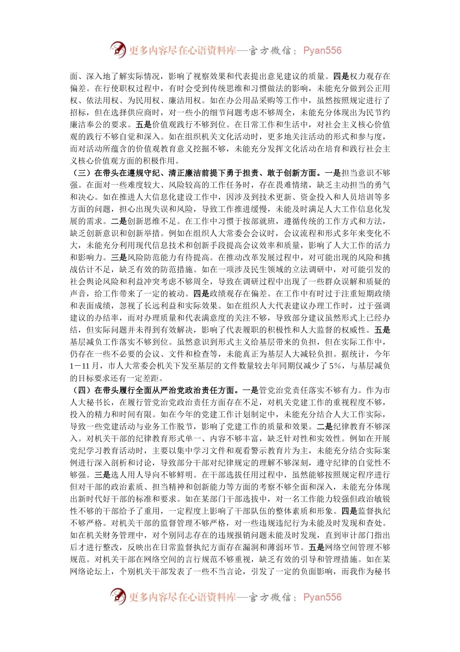 市人大秘书长关于2024年度民主生活会个人对照检视材料（4＋1）.docx_第2页