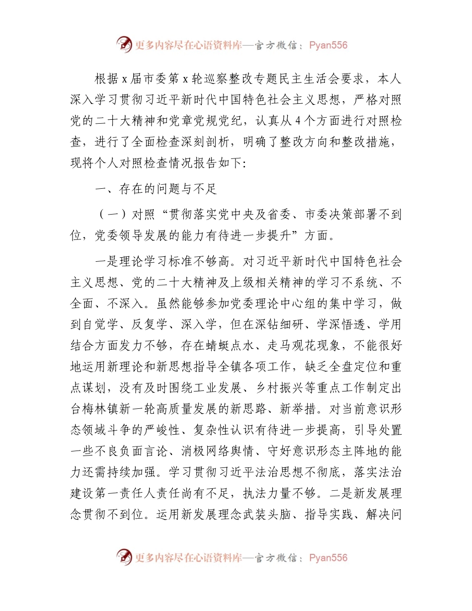 巡察整改专题民主生活会个人对照检查（乡镇4300字）.docx_第1页
