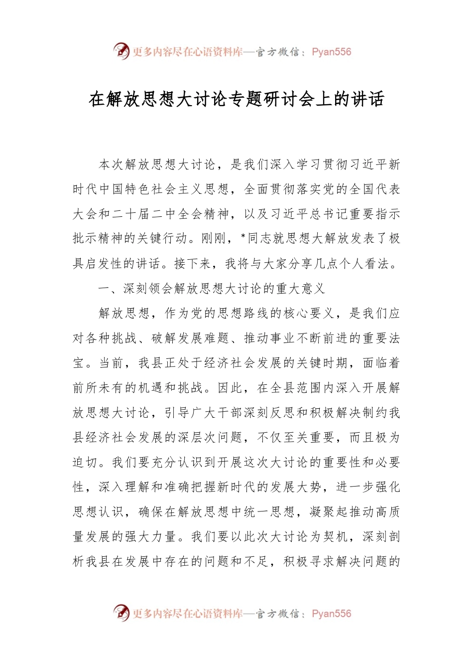 在解放思想大讨论专题研讨会上的讲话.docx_第1页