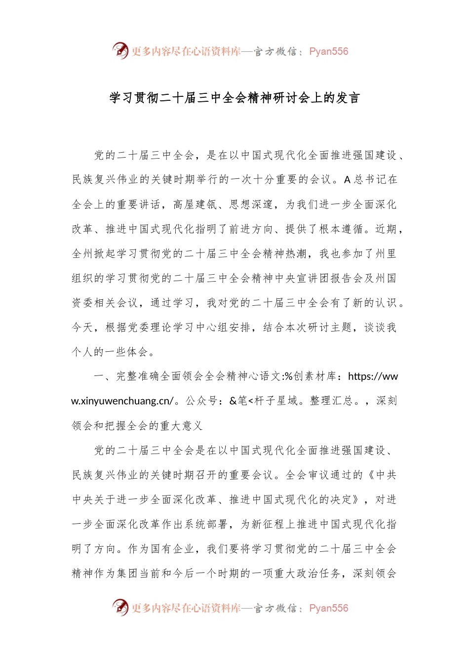 学习贯彻二十届三中全会精神研讨会上的发言.docx_第1页