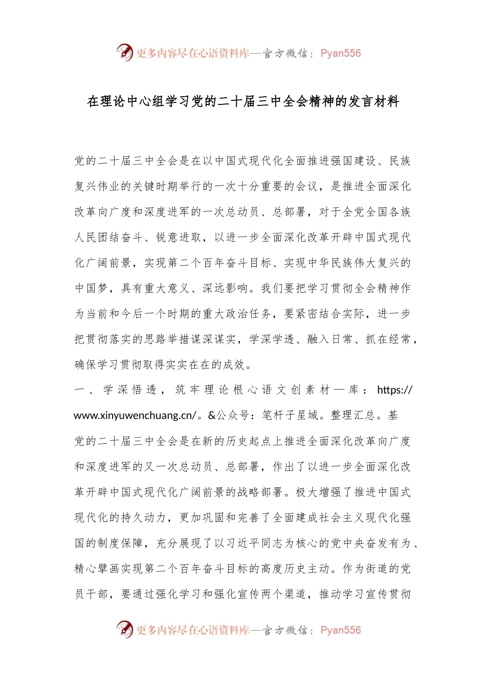 在理论中心组学习党的二十届三中全会精神的发言材料.docx_第1页