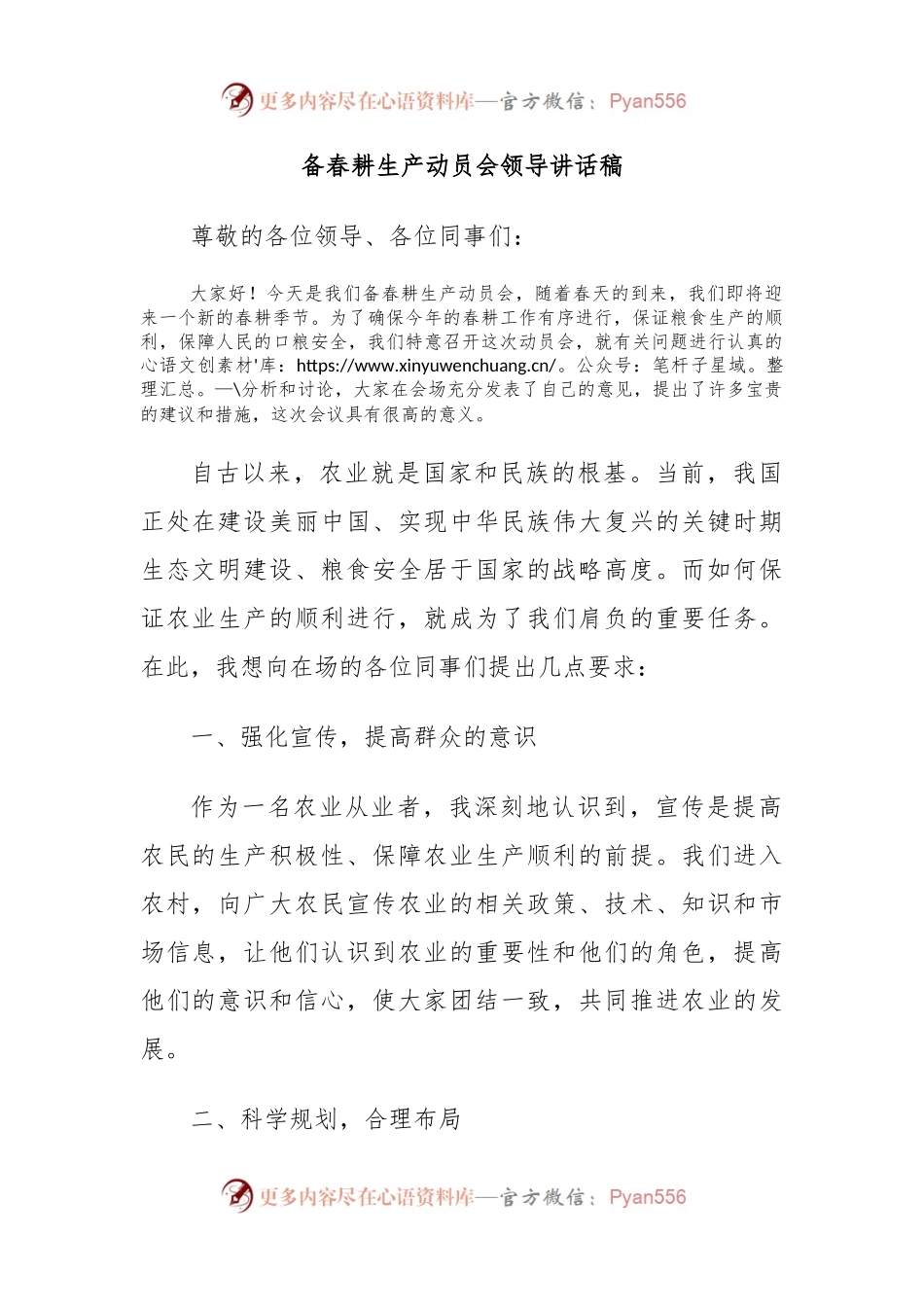 备春耕生产动员会领导讲话稿稿.docx_第1页